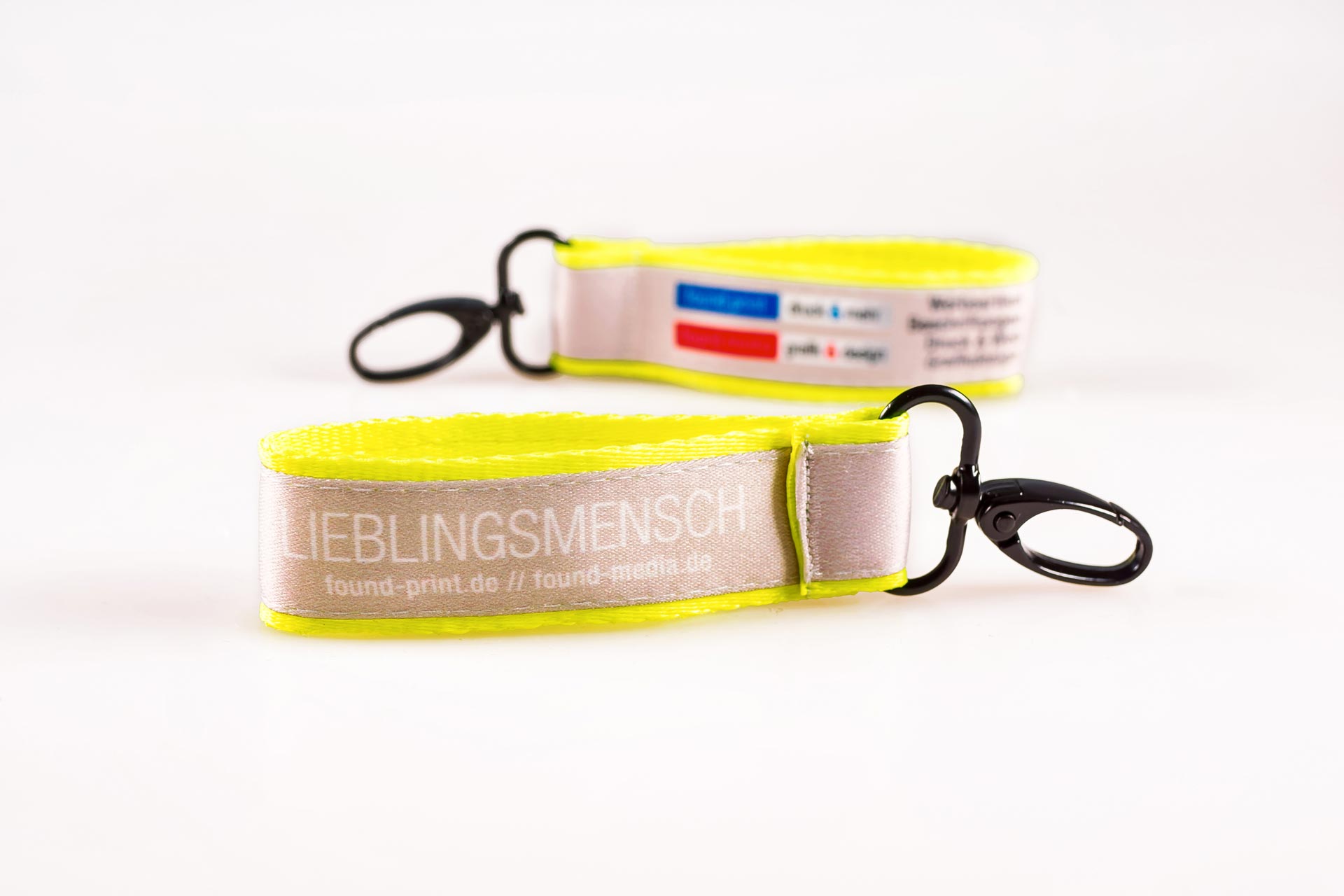 Schluesselanhaenger Bedrucken Logo Filz Alternative Shortstrap Guenstig Kaufen 25mm Doppelband Band Auf Band Satinband Neon Gelb