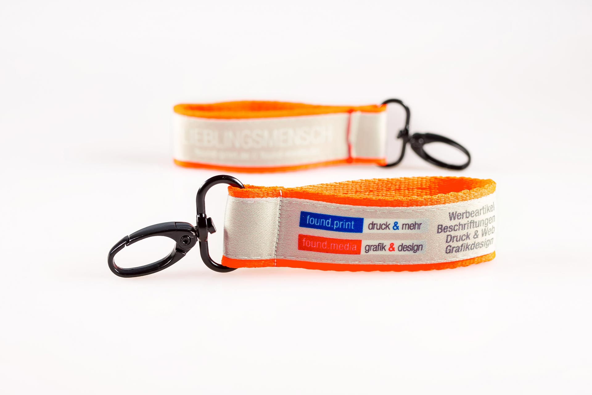 Schluesselanhaenger Bedrucken Logo Filz Alternative Shortstrap Guenstig Kaufen 25mm Doppelband Band Auf Band Satinband Neon.orange