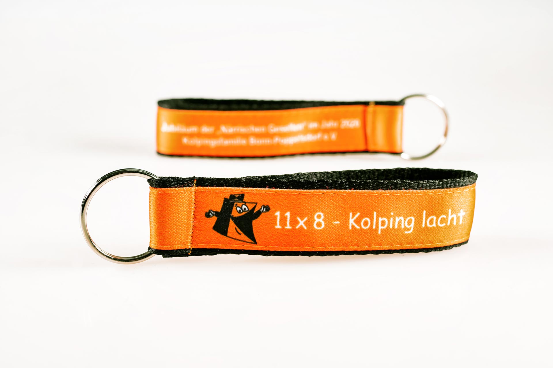 Schluesselanhaenger Bedrucken Logo Filz Alternative Shortstrap Guenstig Kaufen 25mm Doppelband Band Auf Band Satinband Orange Schwarz